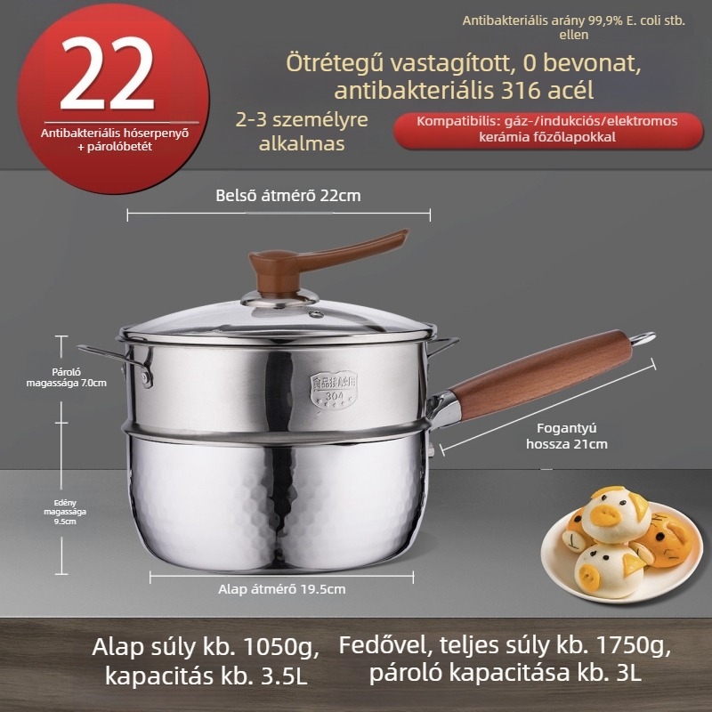 316 rozsdamentes acél tejfőző fazék, japán Yukihira stílus, háromrétegű aljzattal, bevonat nélkül, babáknak szánt ételekhez, leveshez és tésztához