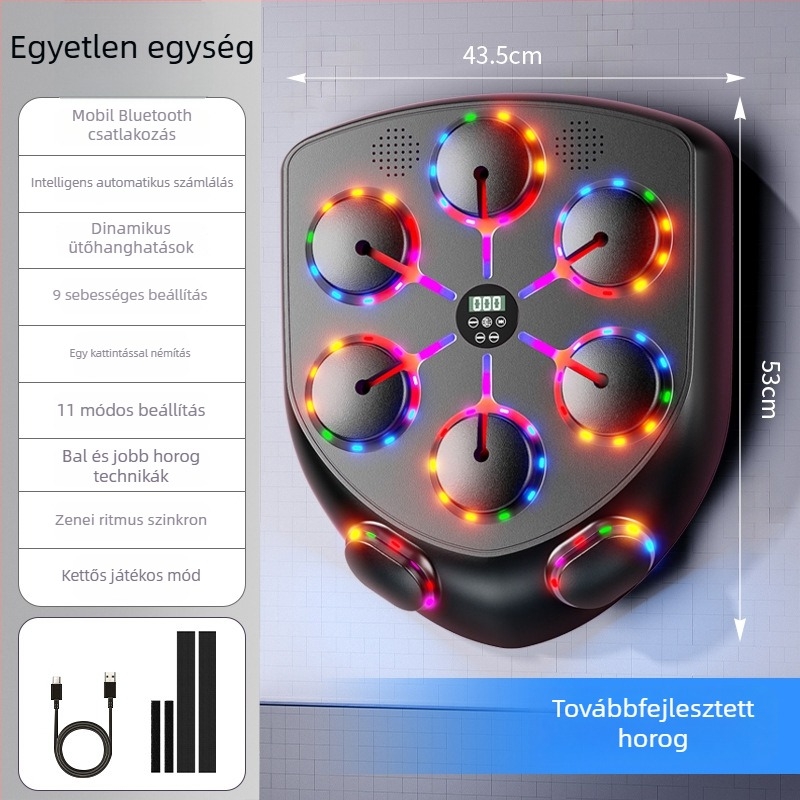 Intelligens Bluetooth boksz-edző LED-fénnyel és nyolc célponttal – otthoni fitnesz felszerelés