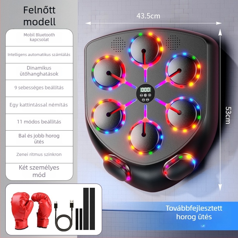 Intelligens Bluetooth boksz-edző LED-fénnyel és nyolc célponttal – otthoni fitnesz felszerelés