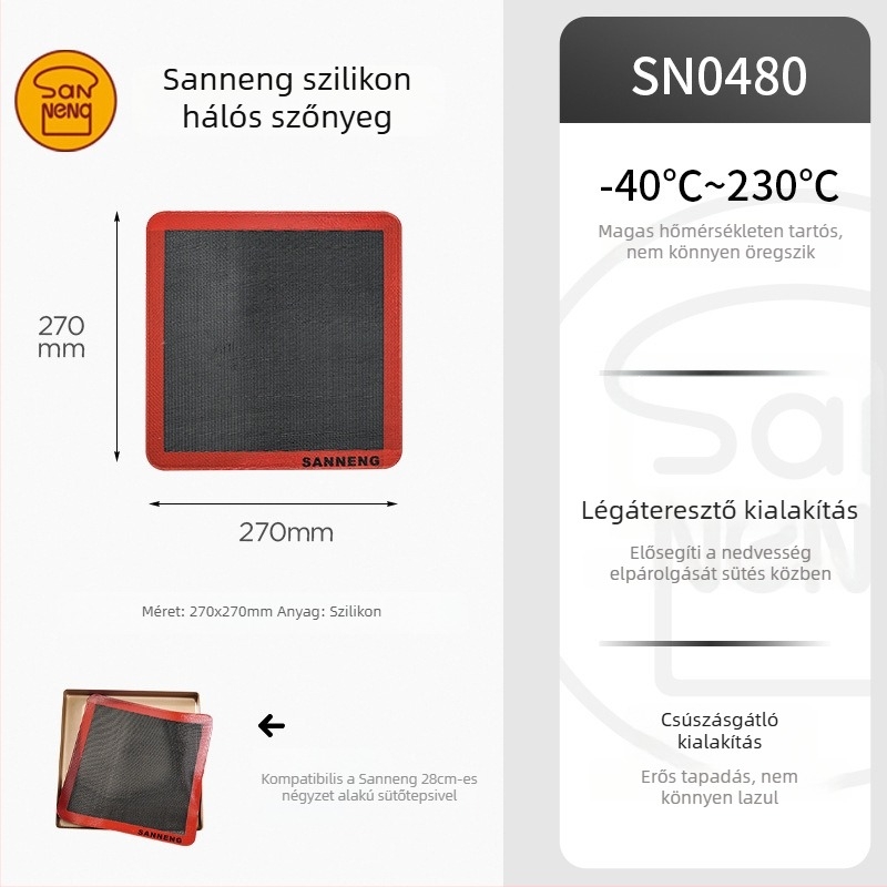 Silikon hálós, lélegző sütőmat SN0491 – magas hőmérsékletnél tapadásmentes gyúródeszka SN0480