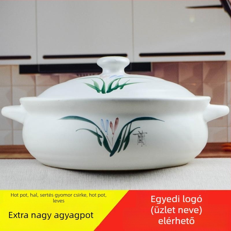 Extra-nagy hőálló kerámia edény hot pot főzéséhez, otthoni használatra, sertés gyomor és csirke leves számára, gáztűzhelyhez kompatibilis