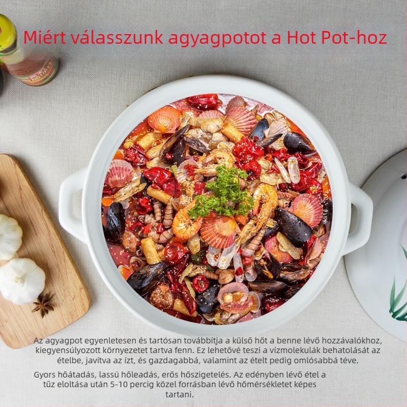 Extra-nagy hőálló kerámia edény hot pot főzéséhez, otthoni használatra, sertés gyomor és csirke leves számára, gáztűzhelyhez kompatibilis