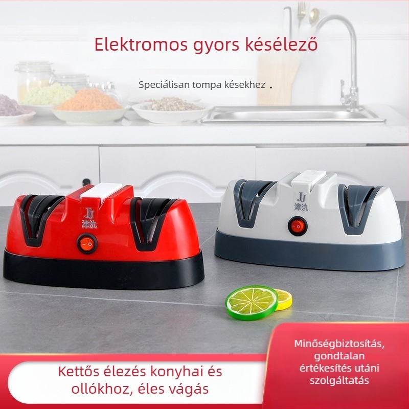 Háztartási elektromos késtartó – kétoldalas élező kő a konyhai késekhez