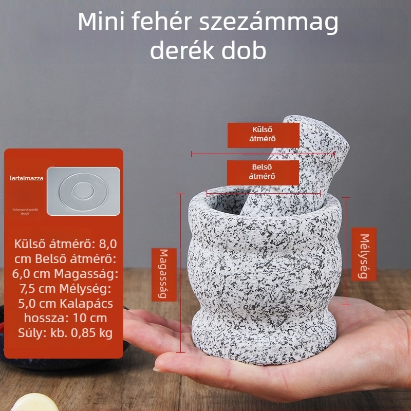 Kő mozsár fokhagymához, fehér gránit