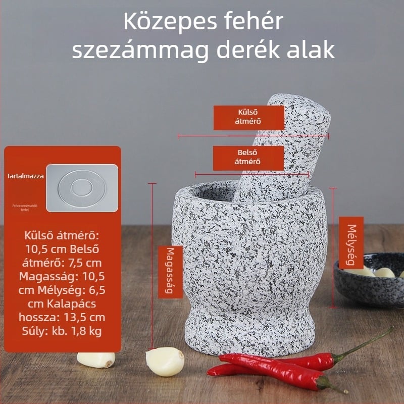 Kő mozsár fokhagymához, fehér gránit
