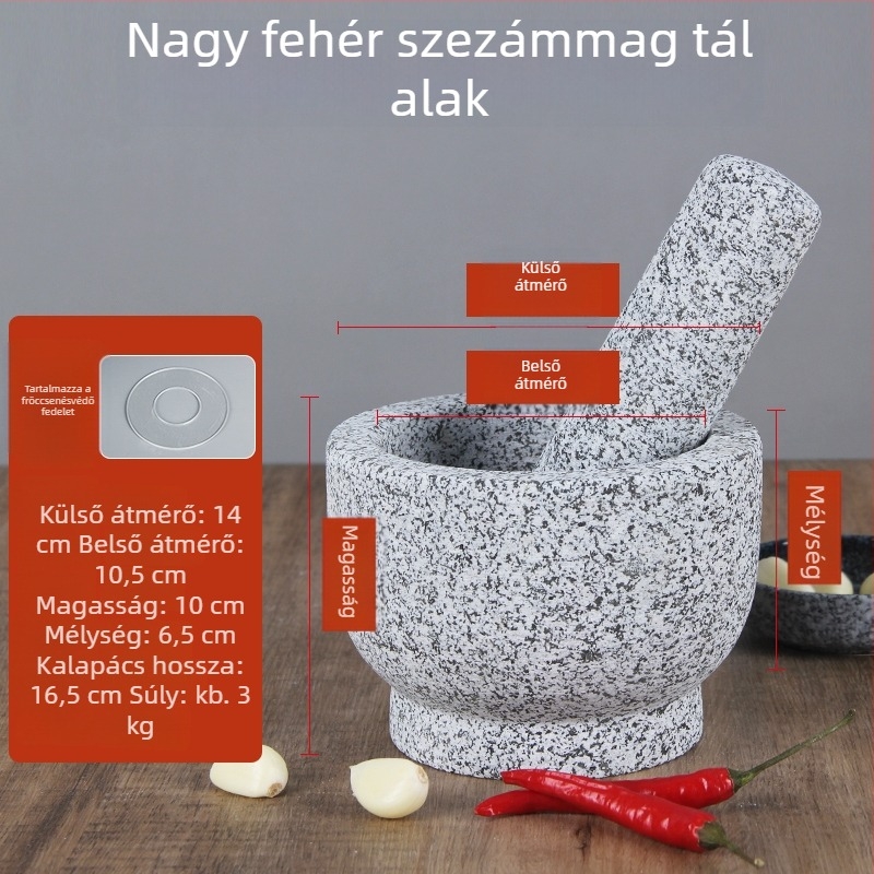 Kő mozsár fokhagymához, fehér gránit