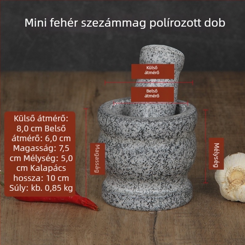 Kő mozsár fokhagymához, fehér gránit