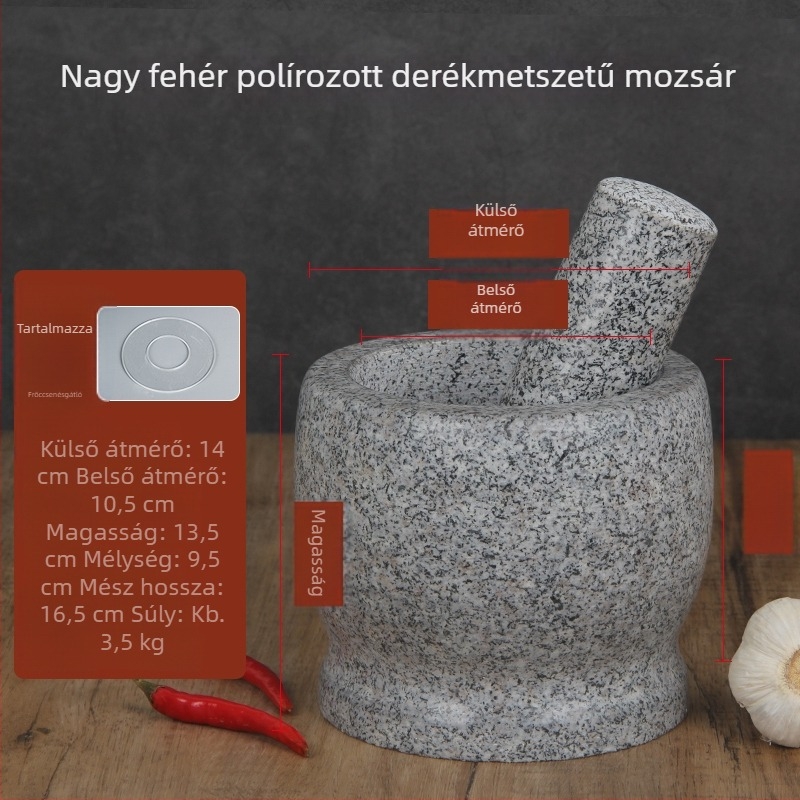 Kő mozsár fokhagymához, fehér gránit