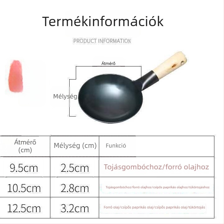 Mini vas wok bevonat nélkül, egy személyes adaghoz, tojás sütésére, bébiétel készítéséhez