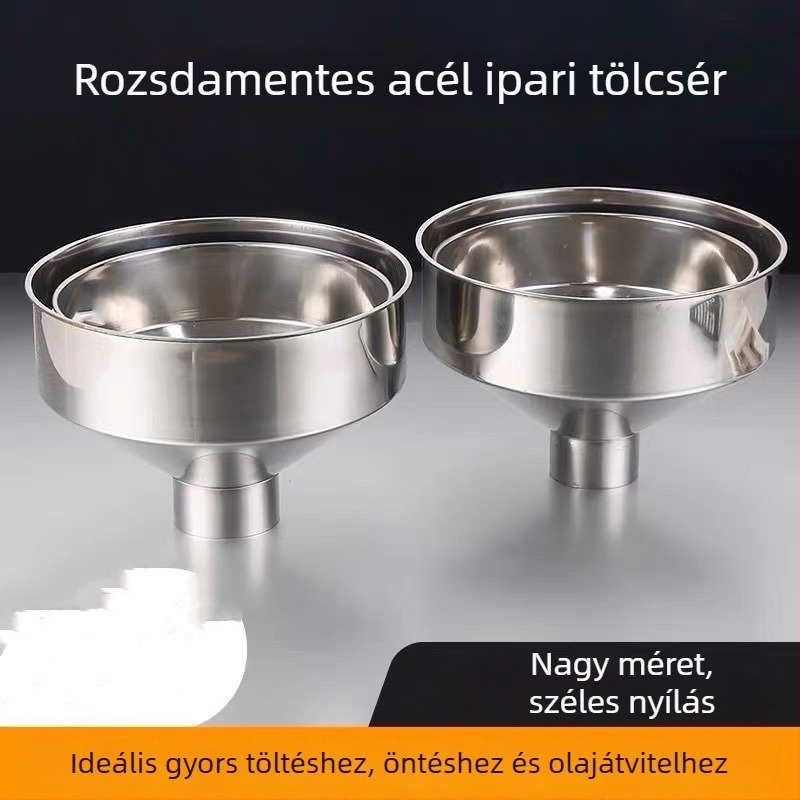 Extra nagy rozsdamentes acél ipari tölcsér, nagy átmérő, kereskedelmi töltéshez, alsó tartály