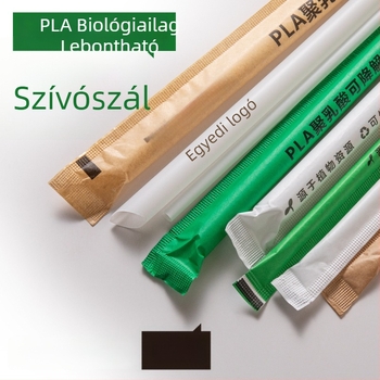 PLA-alapú, egyszer használatos biológiailag lebomló tejes tea szívószálak, 19 cm, PLA23 gyöngyös dizájn, egyenként csomagolva