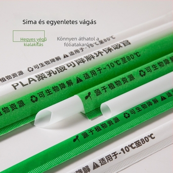 PLA-alapú, egyszer használatos biológiailag lebomló tejes tea szívószálak, 19 cm, PLA23 gyöngyös dizájn, egyenként csomagolva
