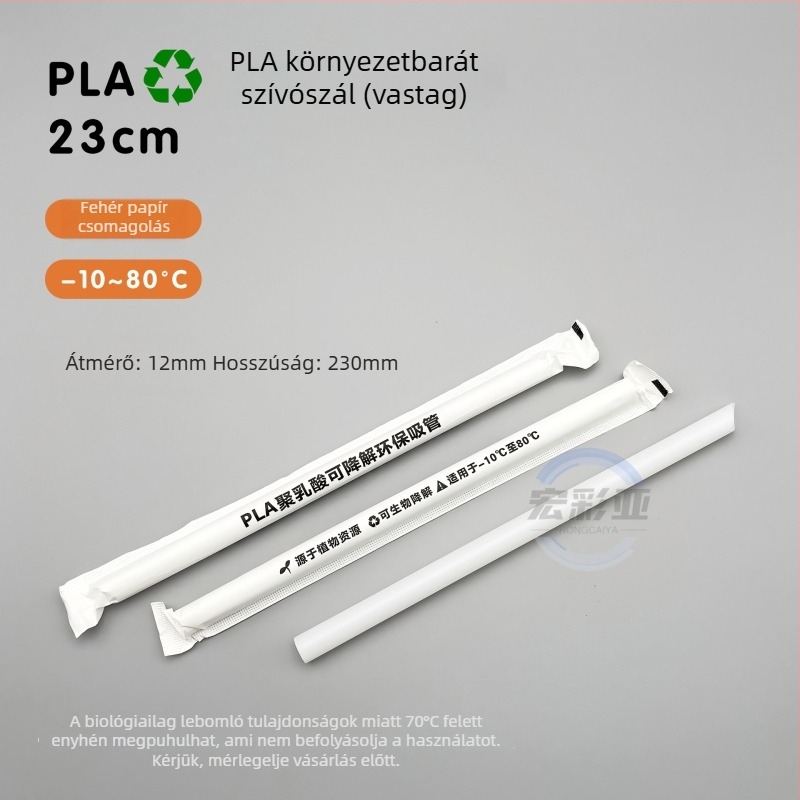PLA-alapú, egyszer használatos biológiailag lebomló tejes tea szívószálak, 19 cm, PLA23 gyöngyös dizájn, egyenként csomagolva