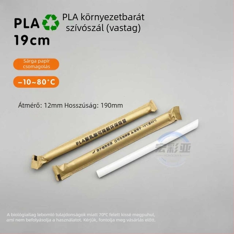 PLA-alapú, egyszer használatos biológiailag lebomló tejes tea szívószálak, 19 cm, PLA23 gyöngyös dizájn, egyenként csomagolva