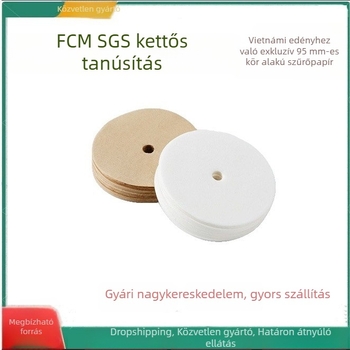 95 mm-es körkörös kávéfilterpapír kézi leöntéshez, fa cellulózból, fehér/természetes színű, lyukakkal