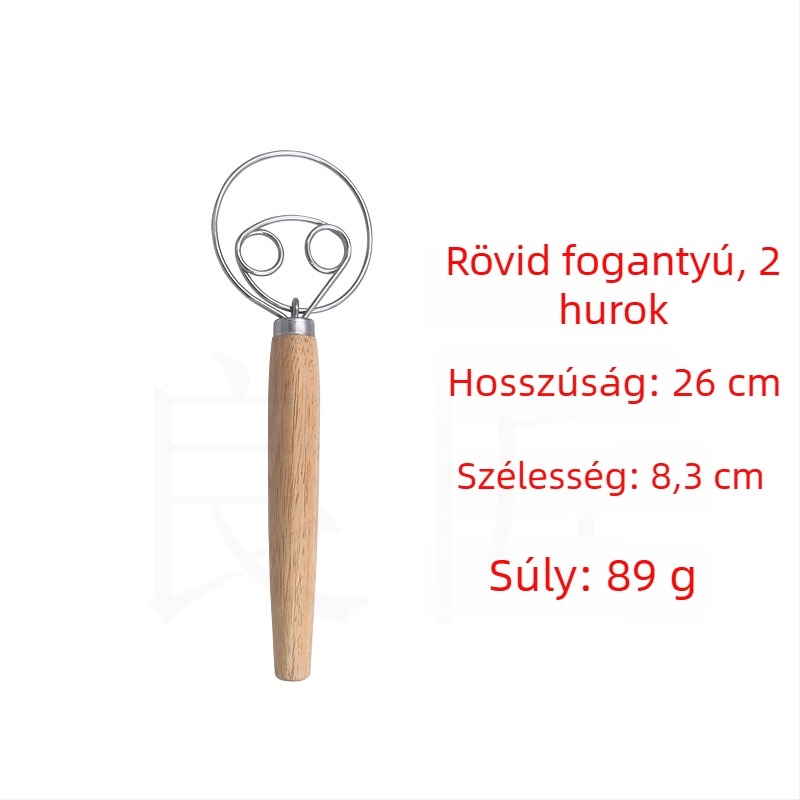 Dániai tésztakeverő fa fogantyúval, rozsdamentes acél tojáshabverő és kézi tésztakeverő