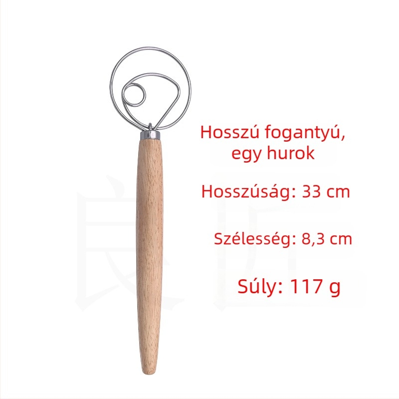 Dániai tésztakeverő fa fogantyúval, rozsdamentes acél tojáshabverő és kézi tésztakeverő