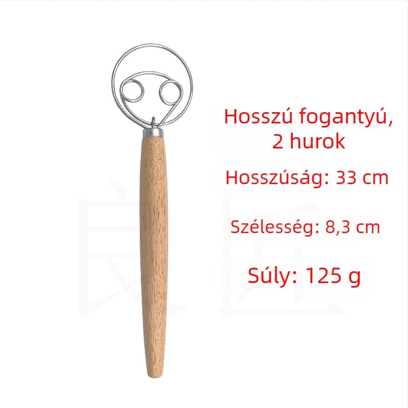 Dániai tésztakeverő fa fogantyúval, rozsdamentes acél tojáshabverő és kézi tésztakeverő