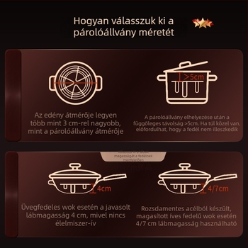 304 rozsdamentes acél gőzölő rács háztartási használatra, hőszigetelt tálca és háló, magas és alacsony lábú