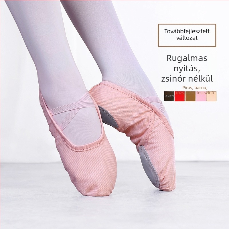 No-tie tánccipők, légáteresztő balettcipők négy évszakos használatra, bőrszínű és piros színben, gyerekeknek és felnőtteknek