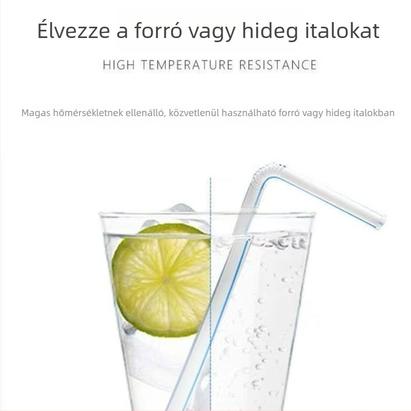 Egyszer használatos színes hajlított műanyag szívószál Cola-, üdítő- és szójatejhez – nagy tételes csomag