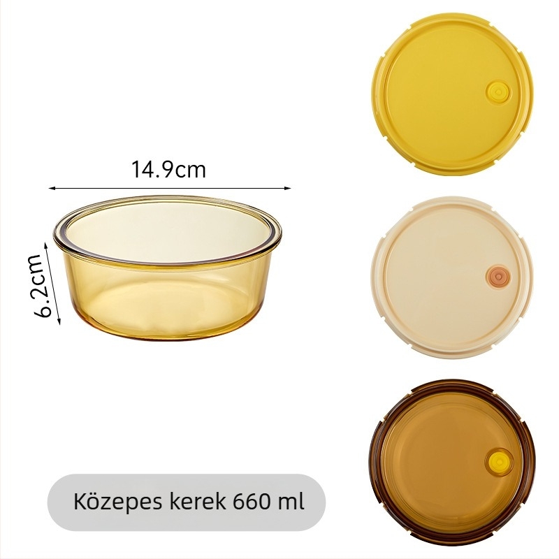 Boroszilikát üvegből készült ebédes doboz, fedéllel, téglalap alakú, mikrózható