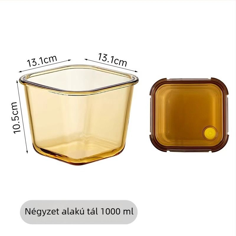 Boroszilikát üvegből készült ebédes doboz, fedéllel, téglalap alakú, mikrózható