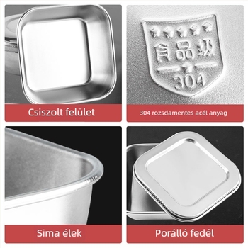 304 rozsdamentes acél minta tárolókészlet: kör alakú fedeles tál és vastagított négyszögletes mintatároló üveg, élelmiszer-minőségű