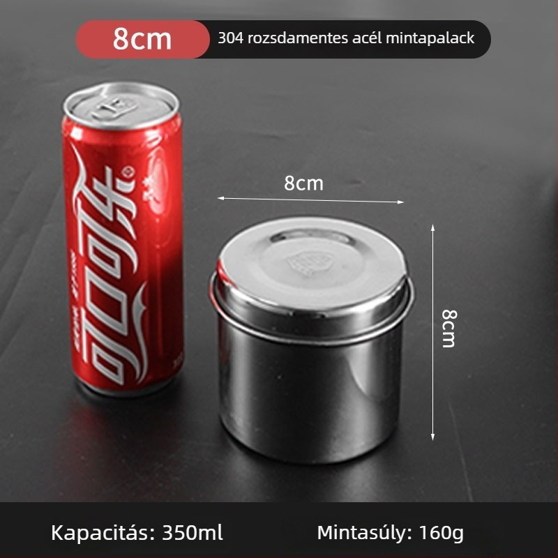 304 rozsdamentes acél minta tárolókészlet: kör alakú fedeles tál és vastagított négyszögletes mintatároló üveg, élelmiszer-minőségű