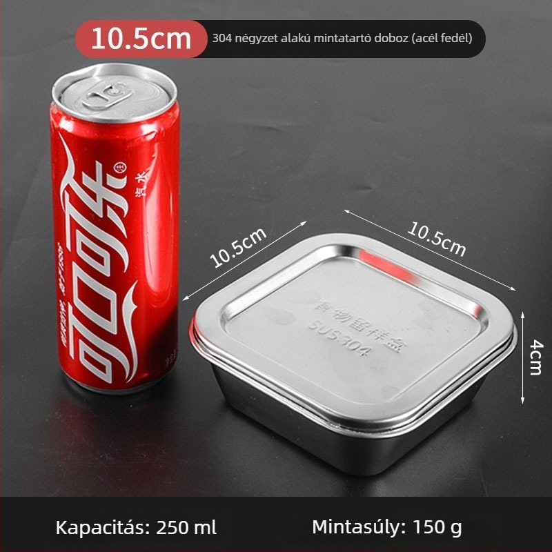 304 rozsdamentes acél minta tárolókészlet: kör alakú fedeles tál és vastagított négyszögletes mintatároló üveg, élelmiszer-minőségű
