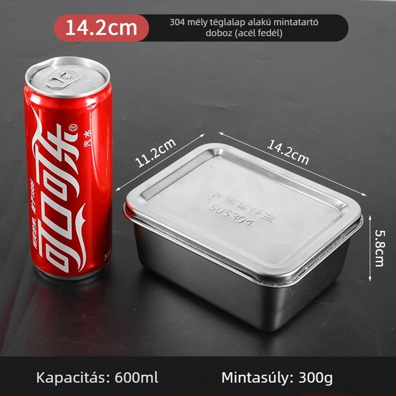 304 rozsdamentes acél minta tárolókészlet: kör alakú fedeles tál és vastagított négyszögletes mintatároló üveg, élelmiszer-minőségű