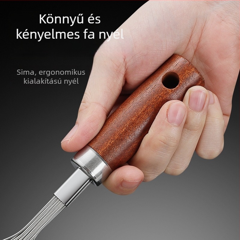 Kézi tojásfelverő fa fogantyúval, háztartási használatra, sütéshez, rozsdamentes acélból, a liszthez és a krémhez