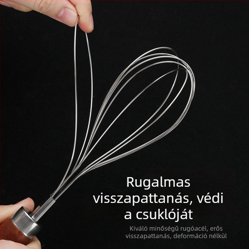 Kézi tojásfelverő fa fogantyúval, háztartási használatra, sütéshez, rozsdamentes acélból, a liszthez és a krémhez