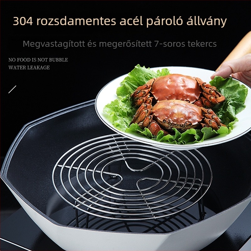 304 rozsdamentes acél gőzölő rács, kerek, háztartási használatra, magas lábakkal, nagy méret