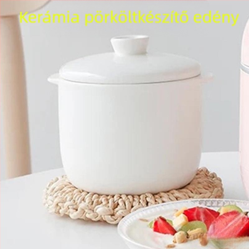 Kétoldalas kerámia párolóedény fedővel, vízfürdőhöz; kis leveses lábas, alkalmas madárfészek és párolt tojás tálhoz.
