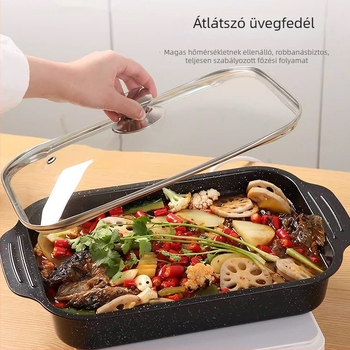 Kétfülű Maifan kővel készült vas grillserpenyő halhoz, kültéri kempingezéshez és otthoni barbecue-hoz, indukciós főzőlaphoz