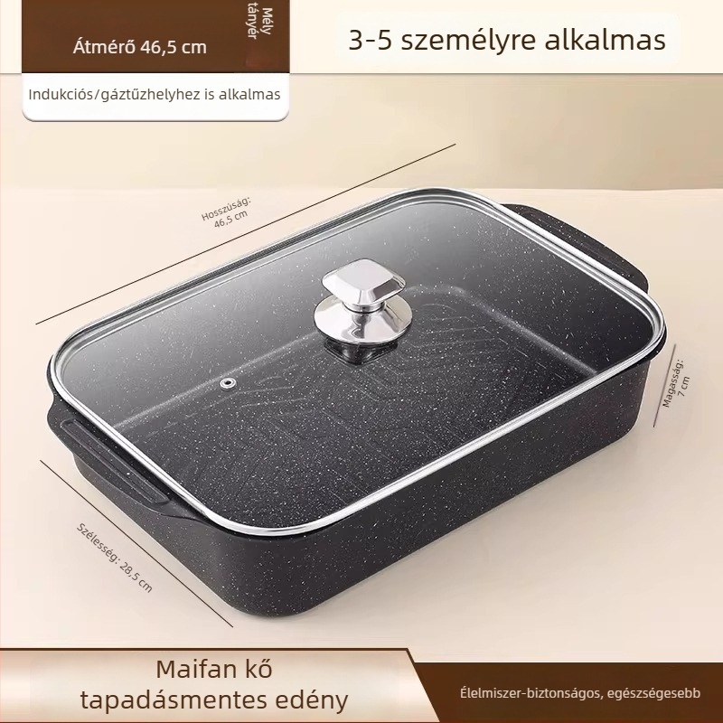 Kétfülű Maifan kővel készült vas grillserpenyő halhoz, kültéri kempingezéshez és otthoni barbecue-hoz, indukciós főzőlaphoz