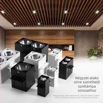 Négyszögletes csatornás LED világítás alumínium- és faanyagú házban, dupla fejű felületi rögzítésű grille- downlight beépített világítótest