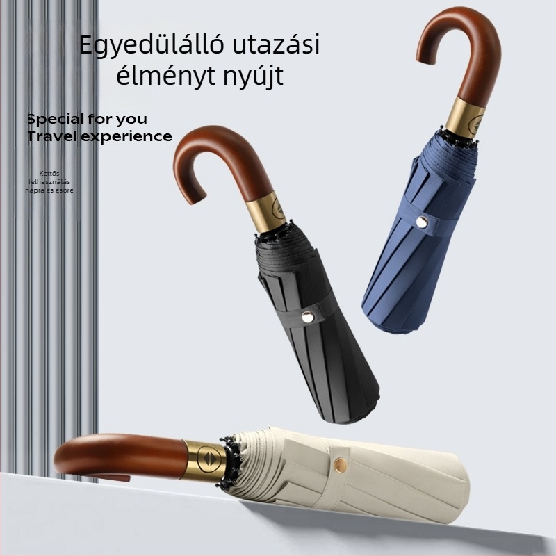 Új 10‑rúdú automata napernyő görbült nyéllel, három részes üzleti ajándék logónyomtatással