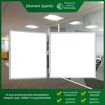Integrált mennyezeti LED-panel 600×600, 60×60 rácspanel, ásványgyapot és gipszkarton, 595 mérnöki panel világítás