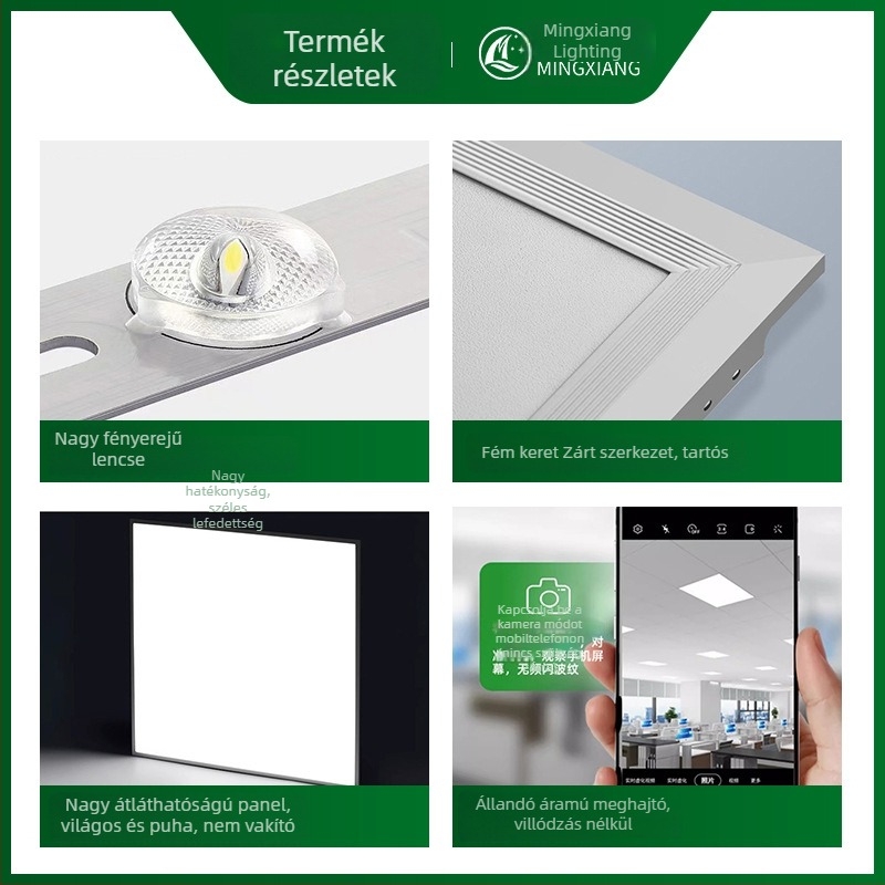 Integrált mennyezeti LED-panel 600×600, 60×60 rácspanel, ásványgyapot és gipszkarton, 595 mérnöki panel világítás