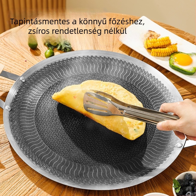 Megvastagított rozsdamentes acél méhsejt grillserpenyő kültéri barbecue-hoz, tapadásmentes sík felülettel, kompatibilis indukciós főzőfelülettel, gázfőzőkkel és kazettás tűzhellyel