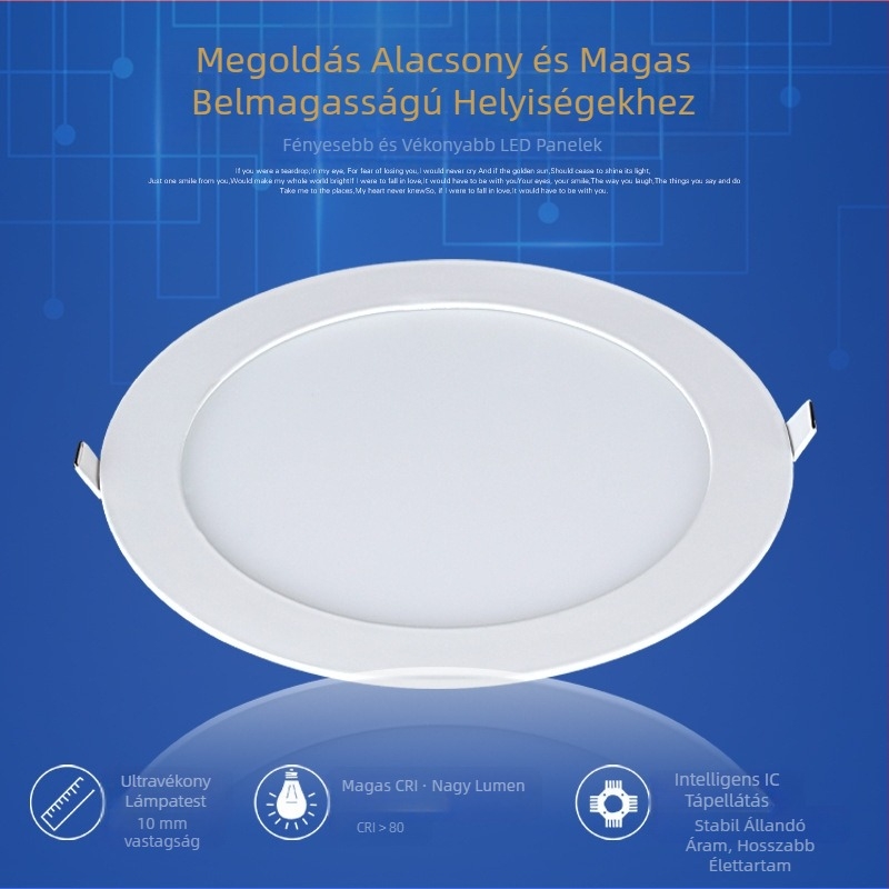 Ultra vékony LED beépíthető mennyezeti lámpa hálózatos perforációval, kör alakú vagy négyzet alakú panel, 12W/18W