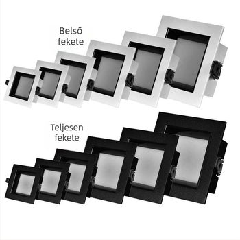 Beépített LED négyszögletes downlight rácsos kivitelben, nagy nyílású, fekete, mennyezeti világítás ruházati boltokhoz, nagy fényerő