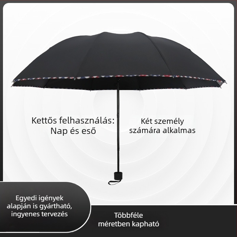 Kockás szélálló összecsukható esernyő, tíz küllővel, háromszori hajtogatás, napsütés és eső kettős használatra, UPF 30+