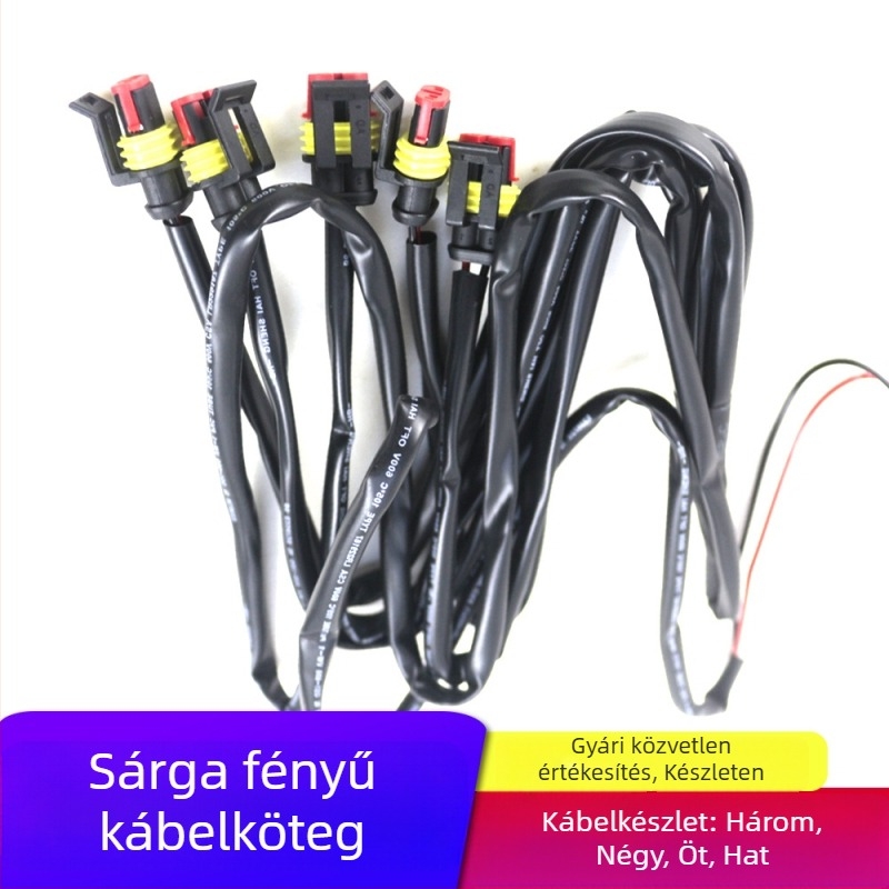 Sárga LED nappali menetfény az autó első hűtőmaszkjához csatlakozó kábelköteggel