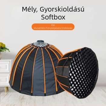 Bowens-mounttal ellátott 70/90 cm mély parabolikus softbox, lágyfény-difuzor és rács, gyors telepítésű professzionális fénydoboz