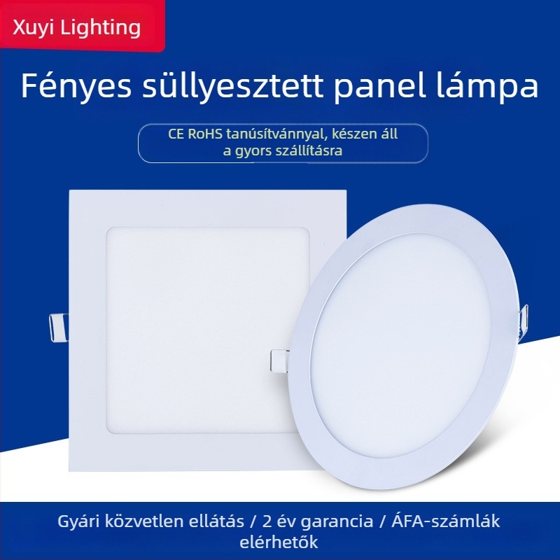 Rácsos beépített LED-panel lámpa, kör alakú, vékony kivitel, négyszögletes rejtett mennyezeti világítás kereskedelmi helyiségekhez