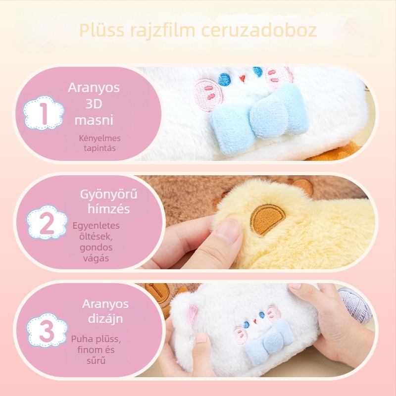 Plüss tolltartó aranyos állatos mintával, nagy kapacitás, édes dizájn, lányoknak középiskolásoknak