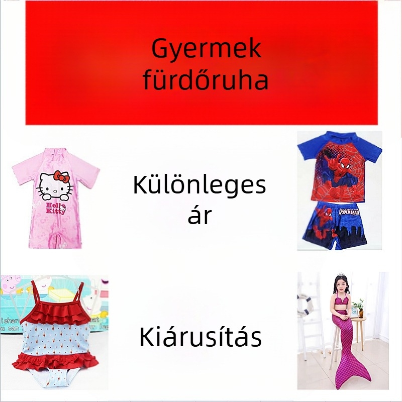 Gyermekeknek szánt fürdőruha karikatúra mintával, uniszex, szülő-gyermek egyező szett, poliészter, 2–14 évesek